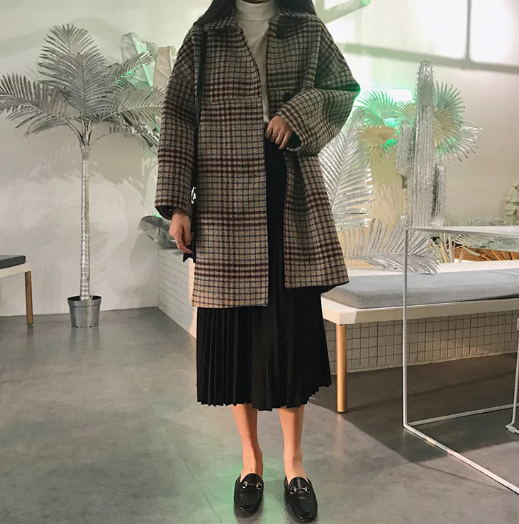 Plaid Wool Coat for Students - My Store