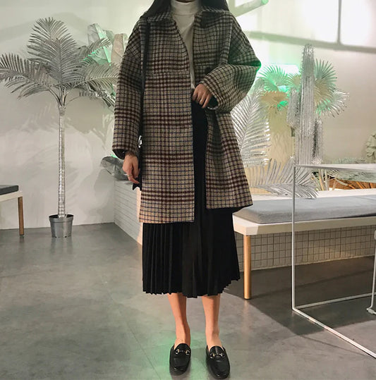 Plaid Wool Coat for Students - My Store