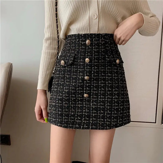 Plaid A-Line High Waist Tweed Skirt for Women - My Store