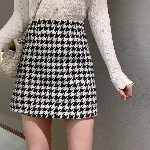 Woolen Plaid High Waist Mini Skirt for Women - My Store