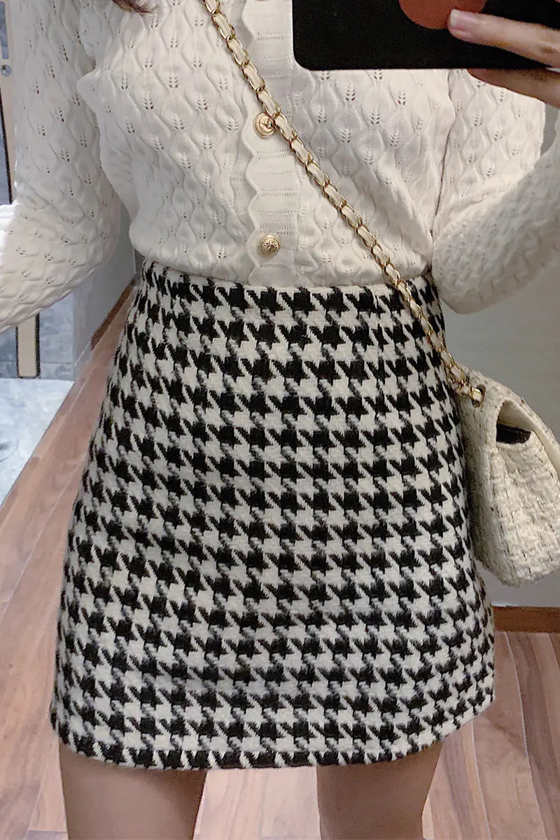 Woolen Plaid High Waist Mini Skirt for Women - My Store