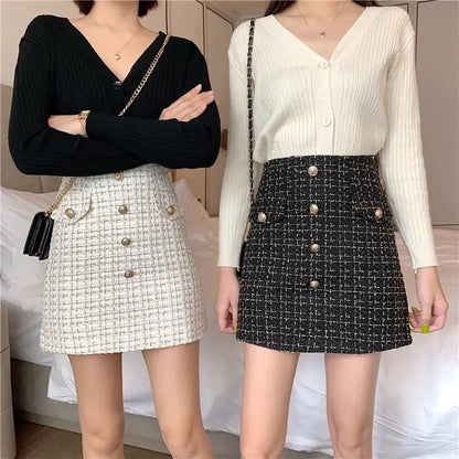 Plaid A-Line High Waist Tweed Skirt for Women - My Store
