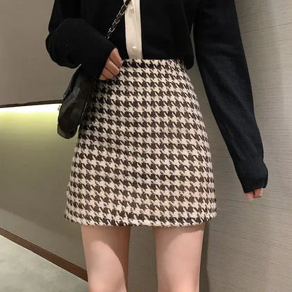 Woolen Plaid High Waist Mini Skirt for Women - My Store
