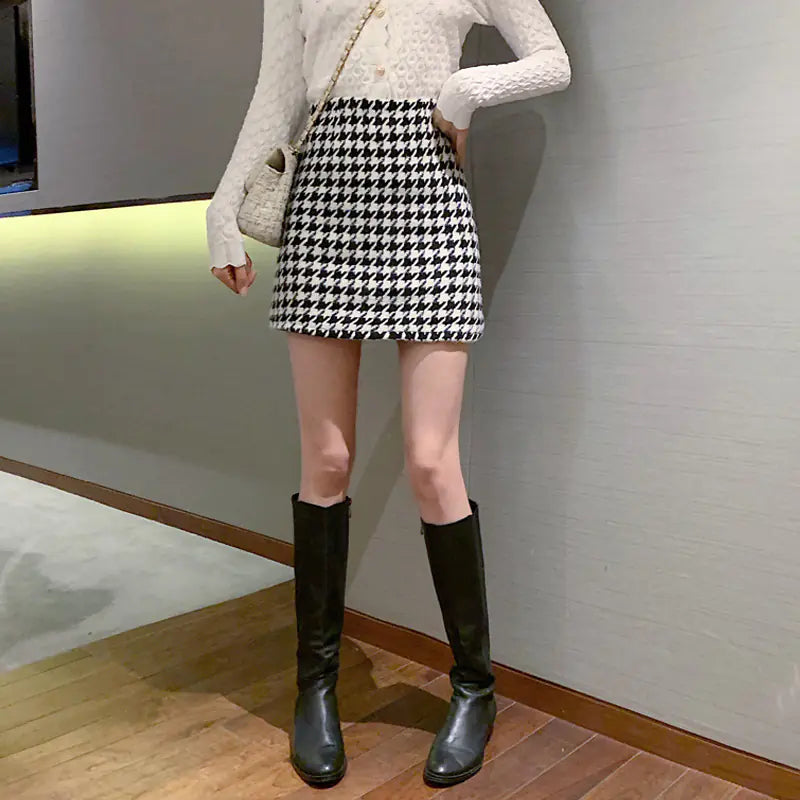 Woolen Plaid High Waist Mini Skirt for Women - My Store