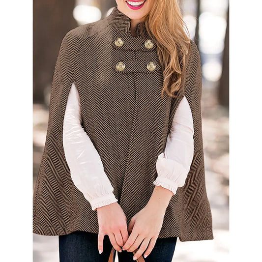 Women's Cotton Plaid Cloak Jacket with Stand Collar - My Store