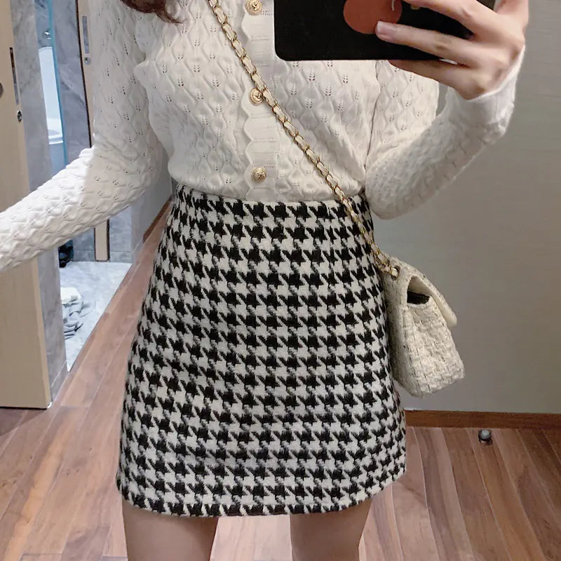 Woolen Plaid High Waist Mini Skirt for Women - My Store