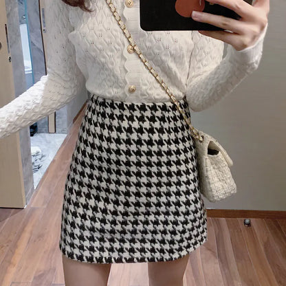 Woolen Plaid High Waist Mini Skirt for Women - My Store