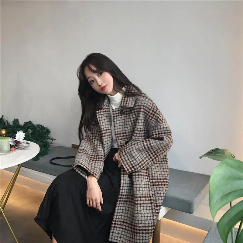 Plaid Wool Coat for Students - My Store
