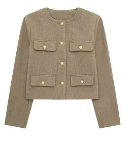 Carmelita Tweed Jacket with Buttoned Design (One Piece) - My Store