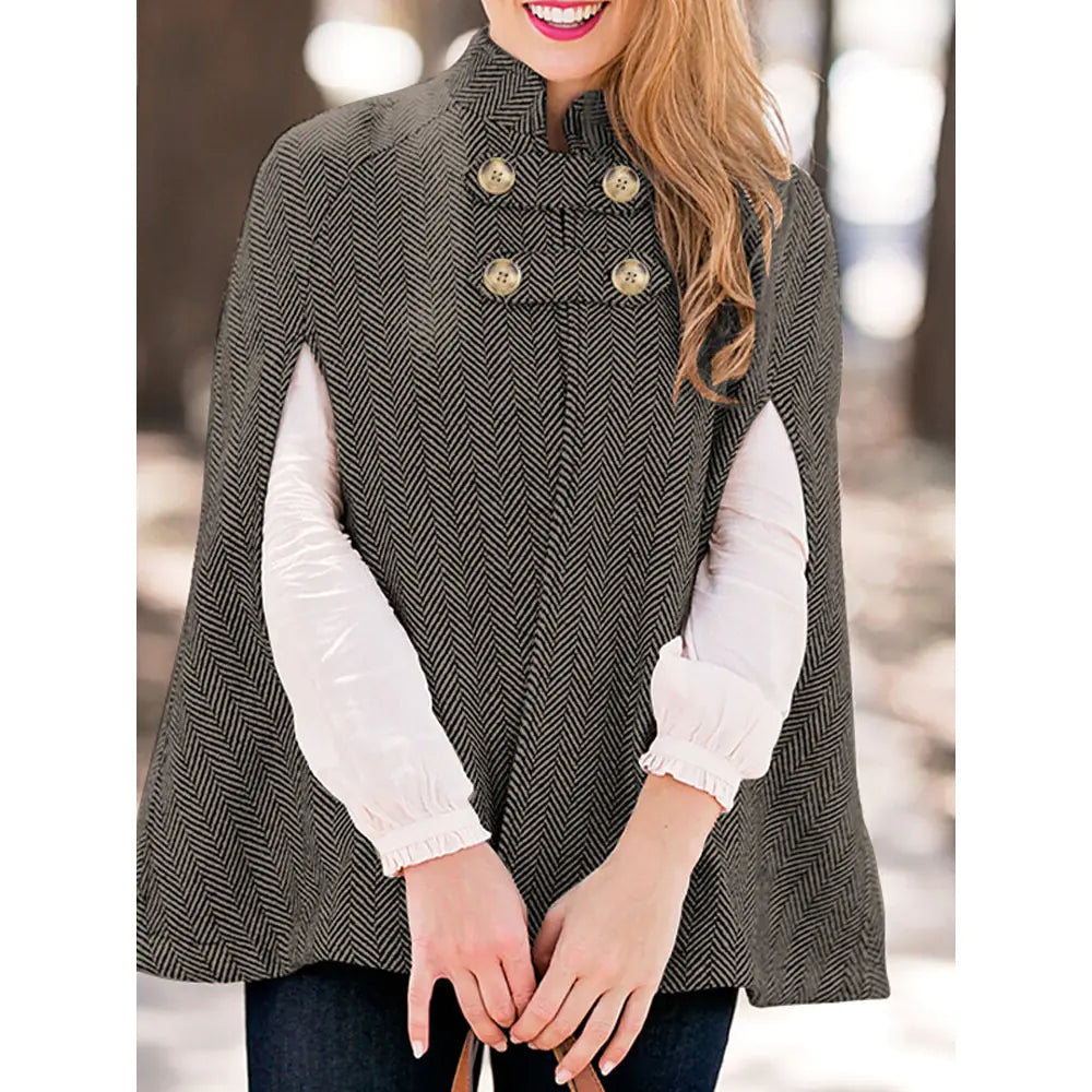 Women's Cotton Plaid Cloak Jacket with Stand Collar - My Store