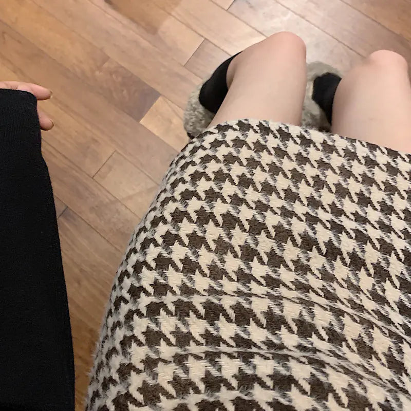 Woolen Plaid High Waist Mini Skirt for Women - My Store