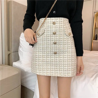 Plaid A-Line High Waist Tweed Skirt for Women - My Store